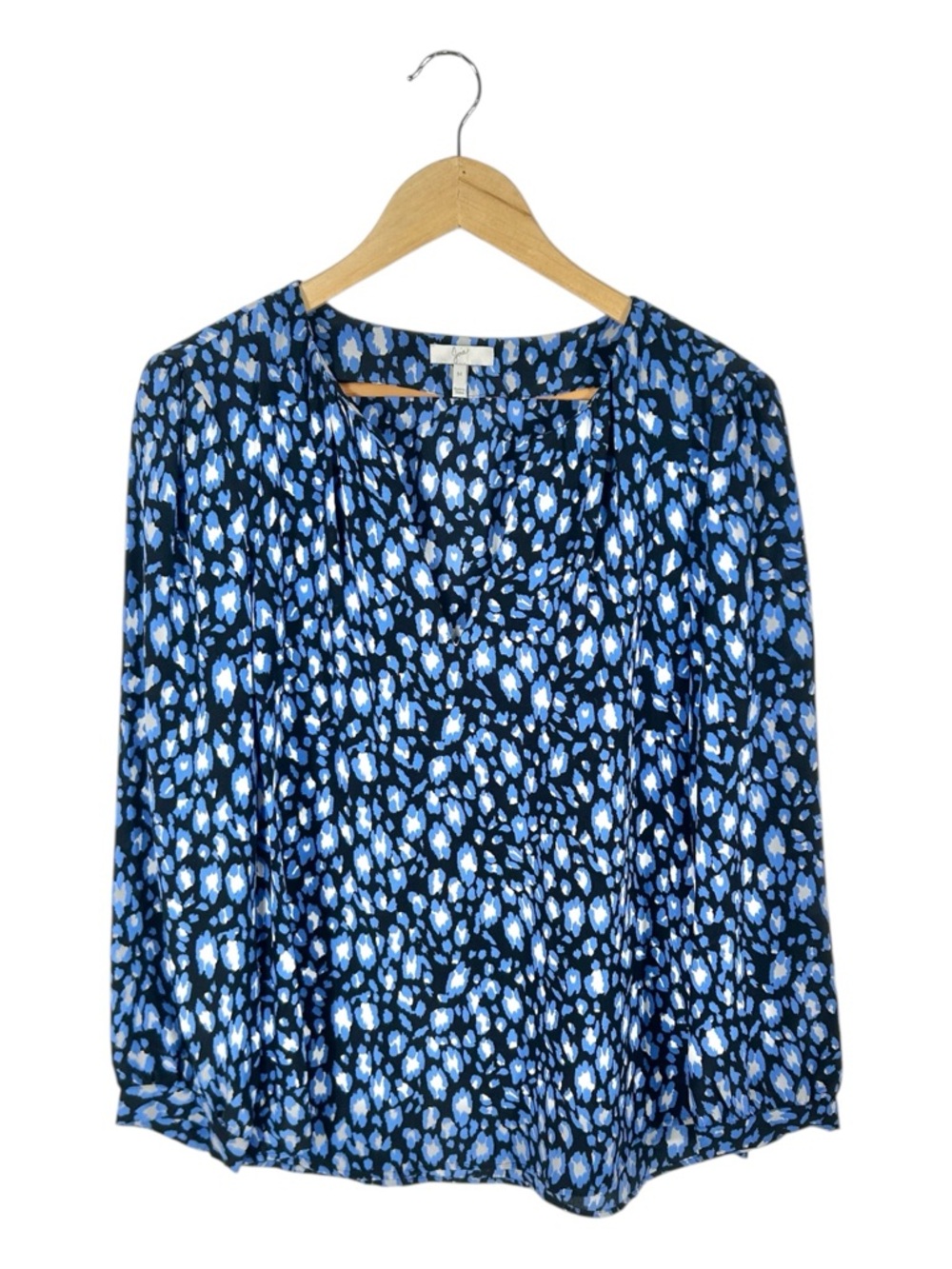 Joie Blue Animal Print Silk Long Sleeve Blouse Size Medium